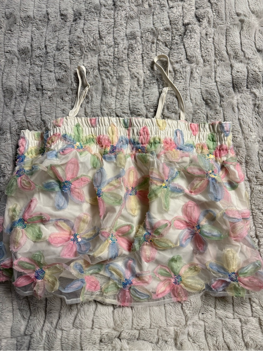 Boutique Pastel Floral Sequin Appliqué Tank Top